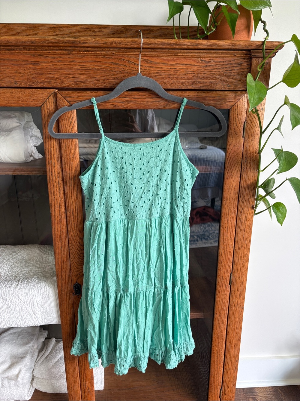 Teal Eyelet Tiered Sundress with Spaghetti Straps